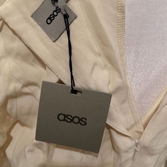 Asos Women's 8 Pleat Side Midi Dress Ivory Cream Modest With Detachable Slip New - Picture 9 of 14